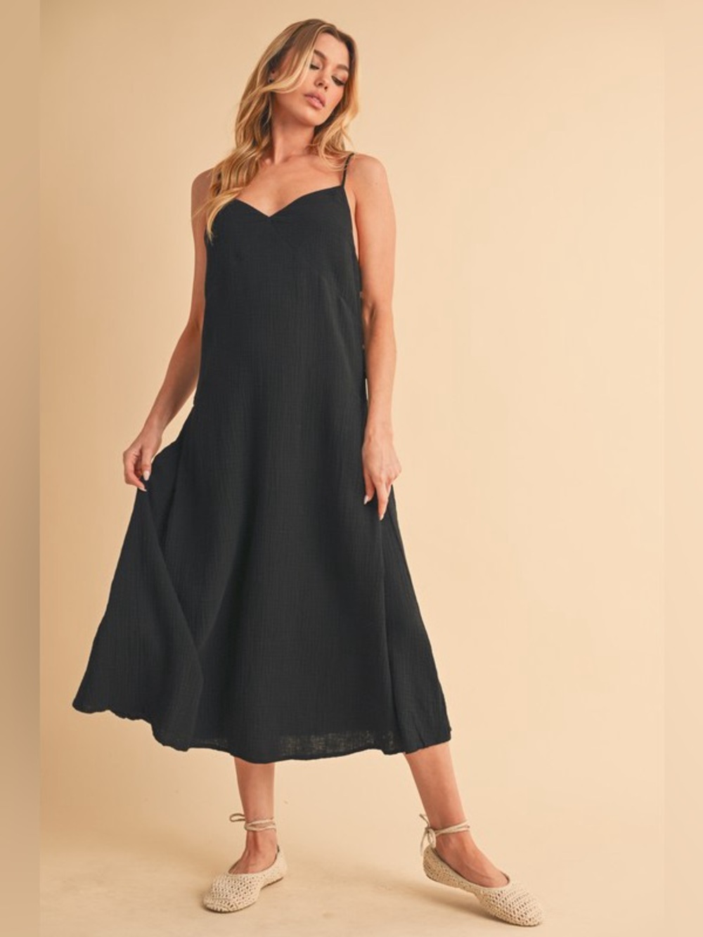 Aemi+Co Side Button Midi Cami Dress